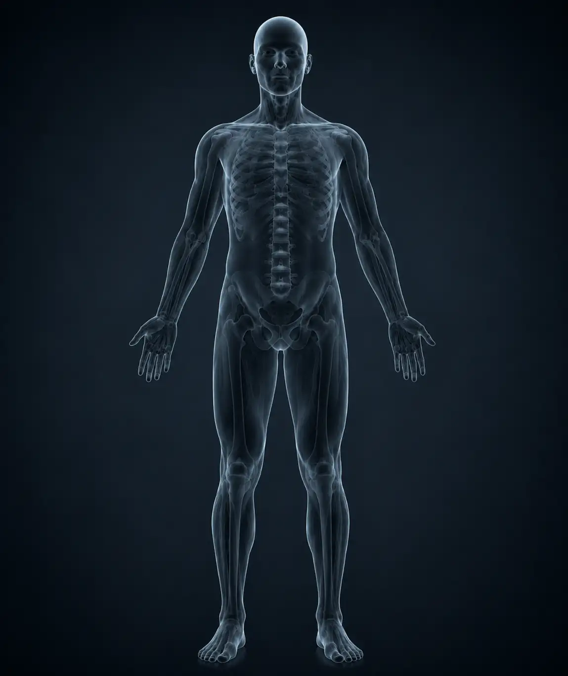 Cuerpo humano radiográfico mostrando las zonas afectadas por las lesiones